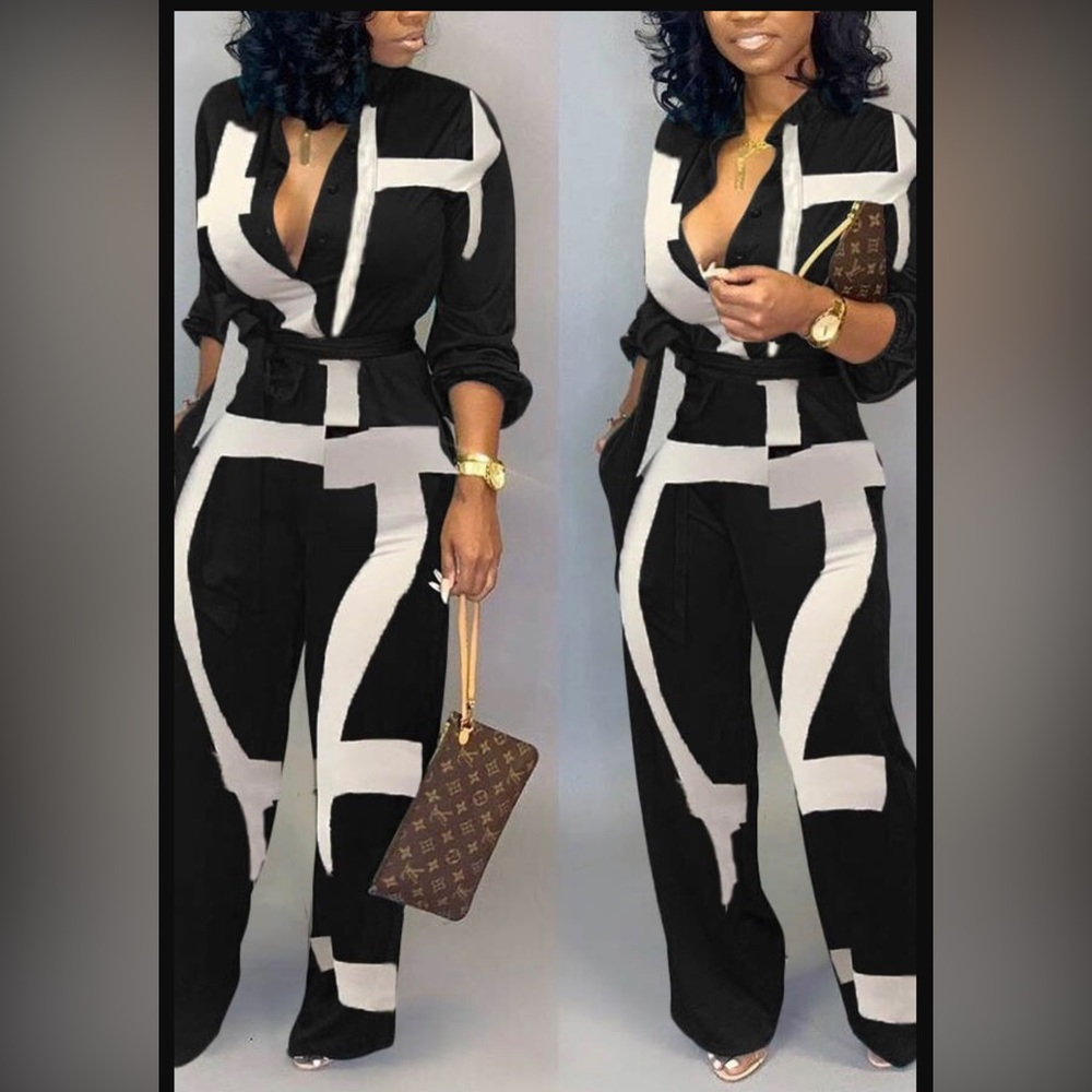 Monochrome Tie-waisted Jumpsuit